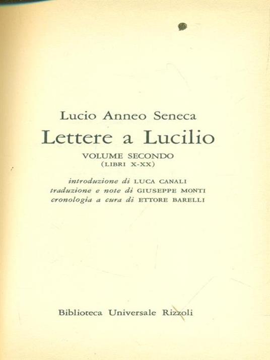 Lettere a Lucilio Volume 2 - Lucio Anneo Seneca - Libro Usato - Rizzoli 