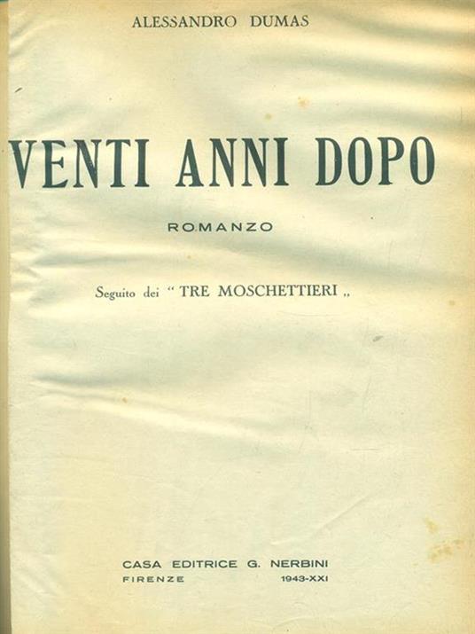 Venti anni dopo - Alexandre Dumas - copertina