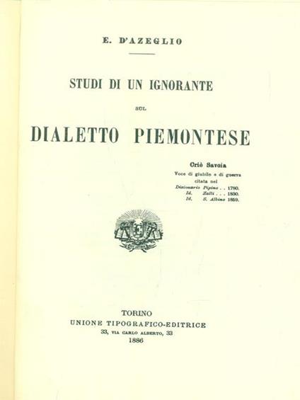 Dialetto piemontese - E. D'Azeglio - copertina