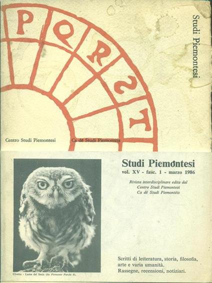 Studi Piemontesi Vol. XV-1 Marzo 1986 - copertina