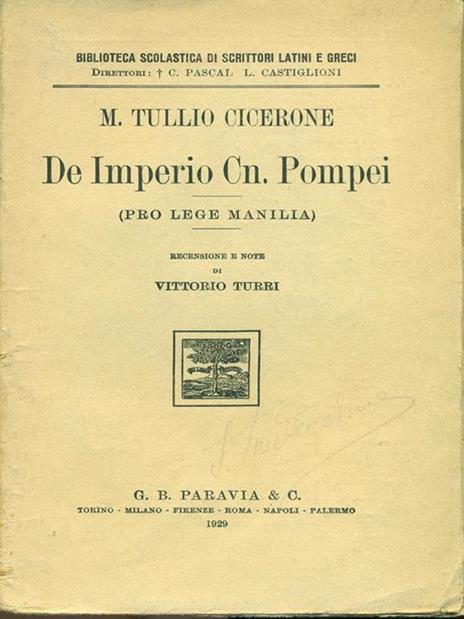 De Imperio Cn. Pompei - M. Tullio Cicerone - copertina