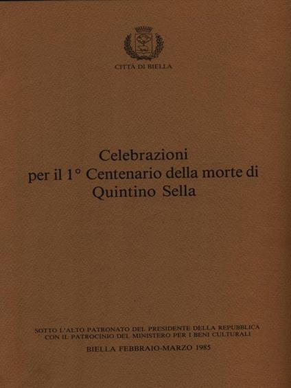 Celebrazioni per il 1 centenario della morte di Quintino Sella - copertina