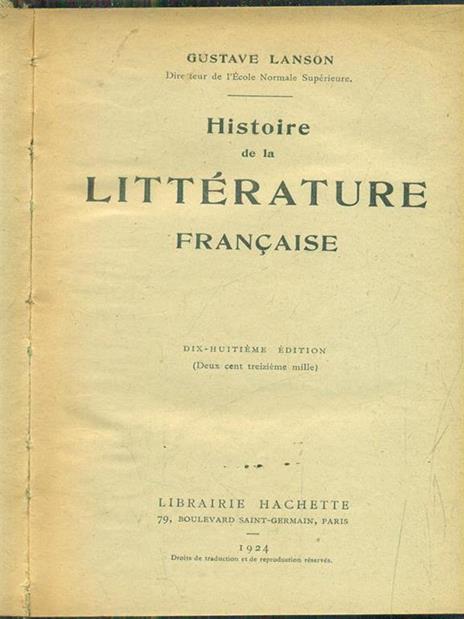 Histoire de la litterature française - Gustave Lanson - copertina