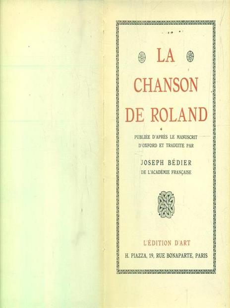 La chanson de Roland - Joseph Bedier - copertina