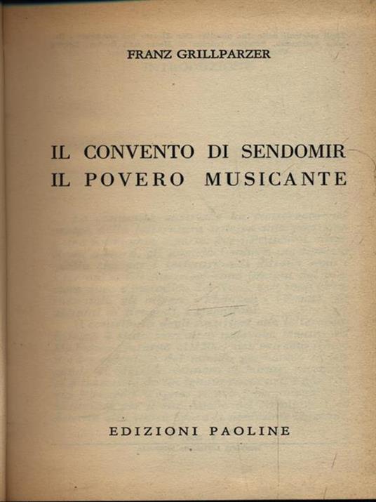 Il convento di Sendomir Il povero musicante - Franz Grillparzer - copertina