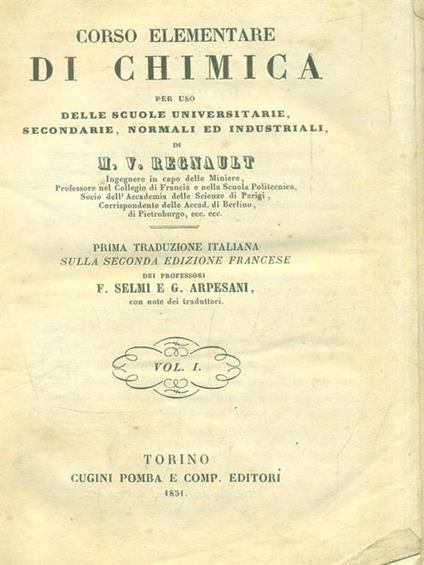 Corso elementare di Chimica. 4 Volumi - M. V. Regnault - copertina