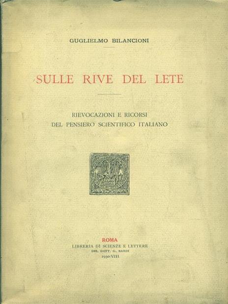 Sulle rive del Lete - Guglielmo Bilancioni - copertina