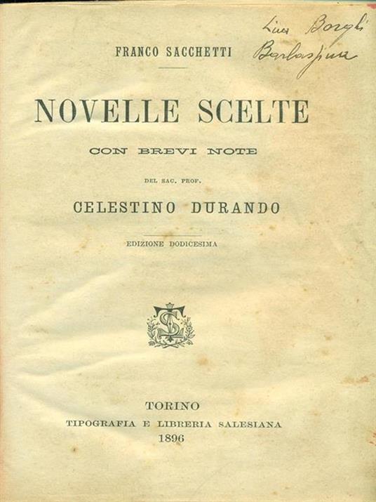 Novelle scelte con brevi note - Franco Sacchetti - copertina