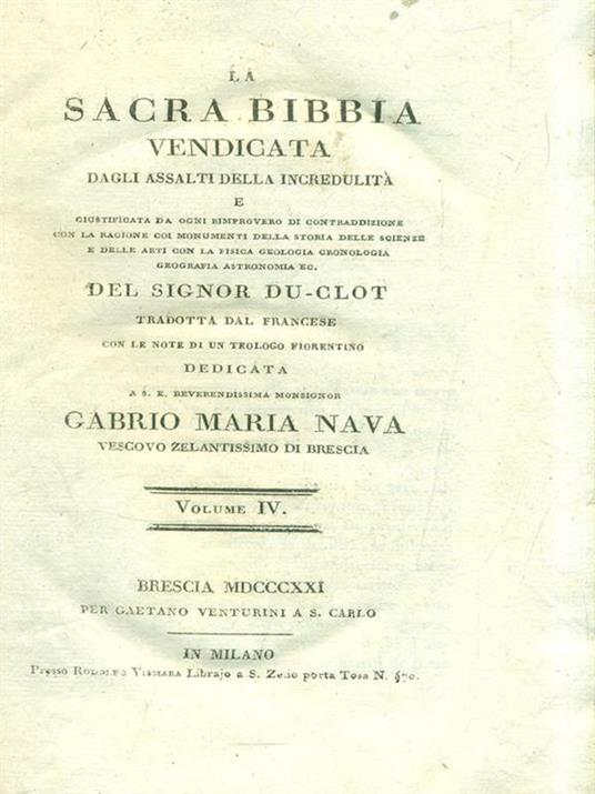 La Sacra Bibbia vendicata. Volume IV - copertina