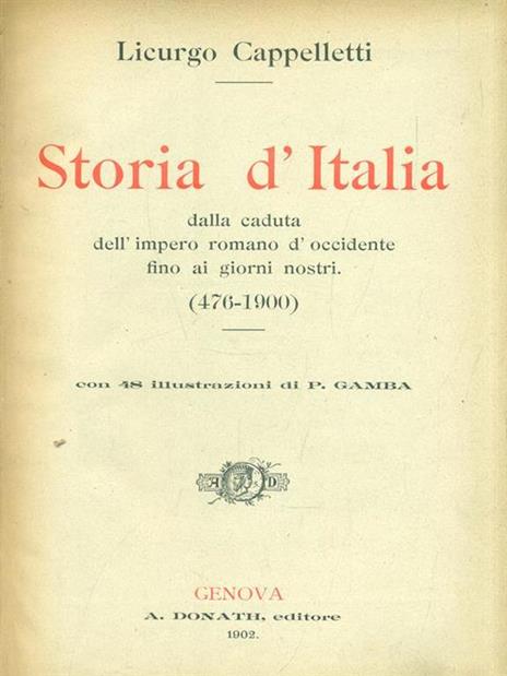   Storia d'Italia (476-1900) - Luigi Cappelletti - copertina