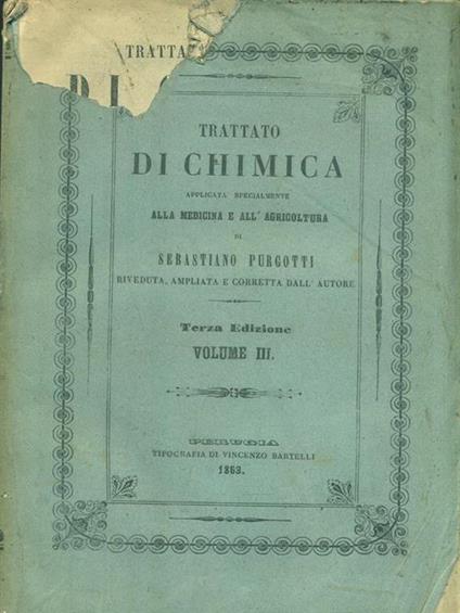 Trattato di Chimica. Volume III - Sebastiano Purgotti - copertina