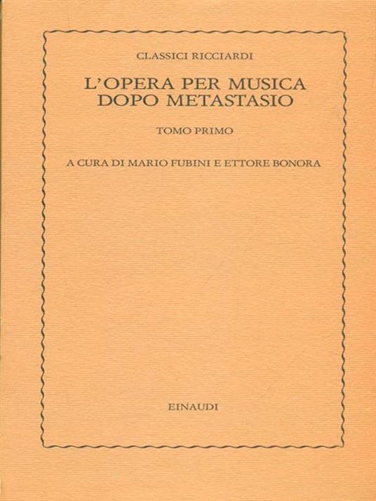 L' opera Per Musica Dopo Metastasio - Mario Fubini - copertina