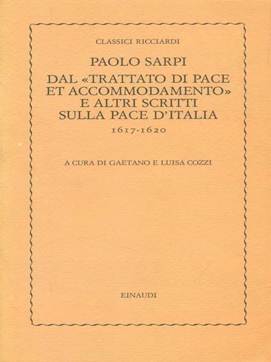   Dal trattato di pace et accommodamento e altri scritti sulla pace d'Italia - Paolo Sarpi - copertina