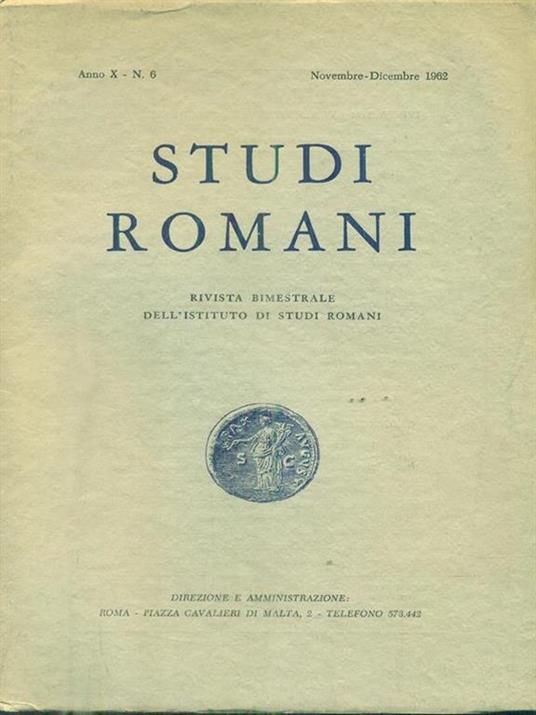 Studi romani Anno IX - N. 6/ Novembre-dicembre 1962 - copertina