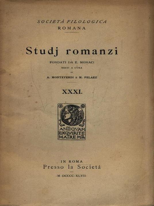 Studj romanzi XXXI - Angelo Monteverdi - copertina