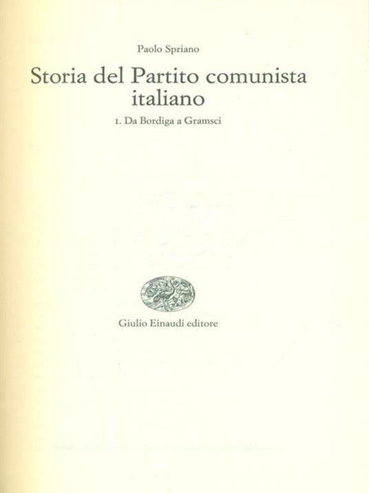   Storia del partito comunista italiano I - Paolo Spriano - copertina
