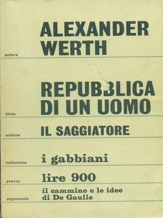 Repubblica di un uomo - Alexander Werth - copertina
