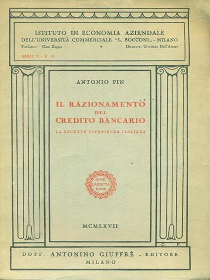 Il razionamento del credito bancario - Antonio Pin - copertina