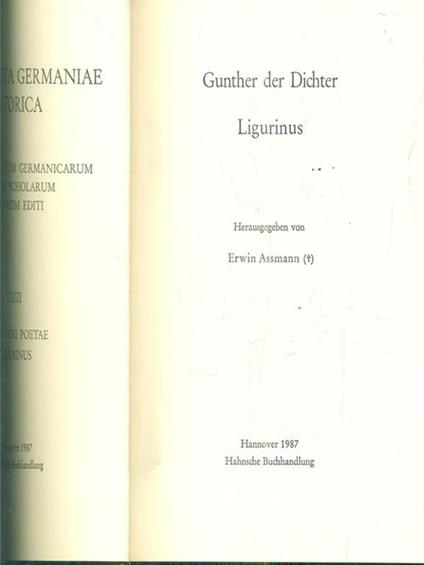 Ligurinus - Gunther Der Dichter - copertina