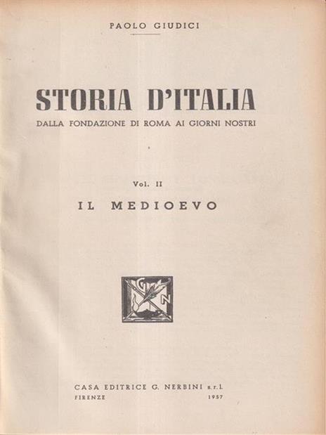 Storia d'Italia. Volume Secondo - Paolo Giudici - copertina