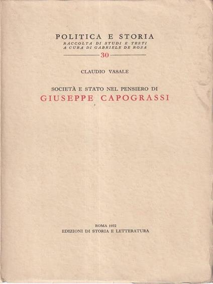 Società e Stato nel pensiero di Giuseppe Capograssi - Claudio Vasale - copertina