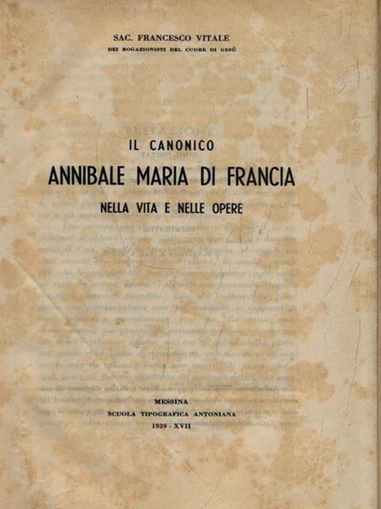 Il canonico Annibale Maria di Francia nella vita e nelle opere - Francesco Vitale - copertina
