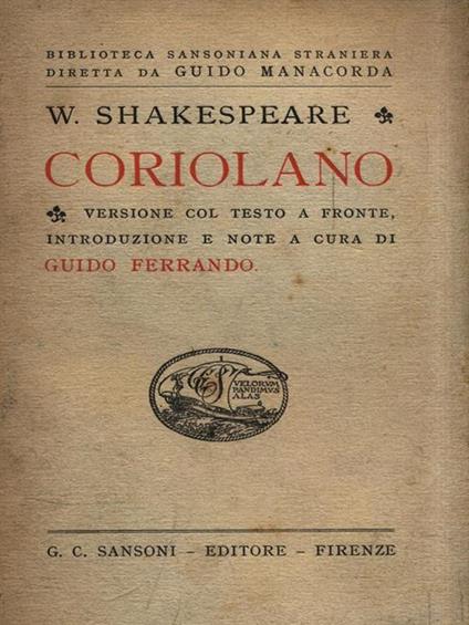 Coriolano - William Shakespeare - copertina
