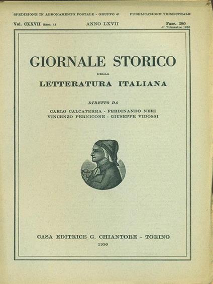 Giornale storico della letteratura italiana Fasc. 380 Vol. CXXVII - copertina