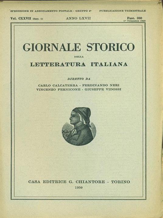 Giornale storico della letteratura italiana Fasc. 380 Vol. CXXVII - copertina