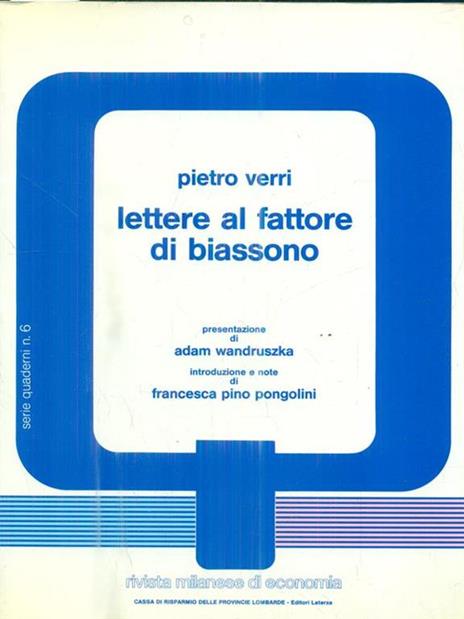 Lettere al fattore di Biassono - Pietro Verri - copertina