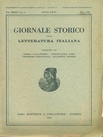Giornale storico della letteratura italiana Fasc. 376 Vol. CXXVI - copertina