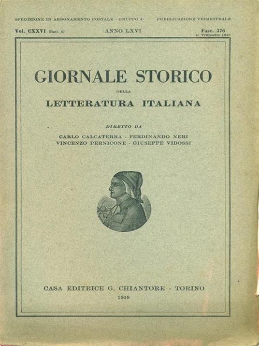 Giornale storico della letteratura italiana Fasc. 376 Vol. CXXVI - copertina