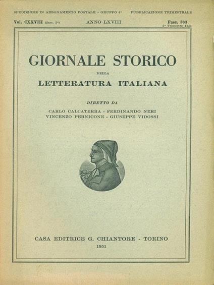 Giornale storico della letteratura italiana Fasc. 383 Vol. CXXVIII - copertina