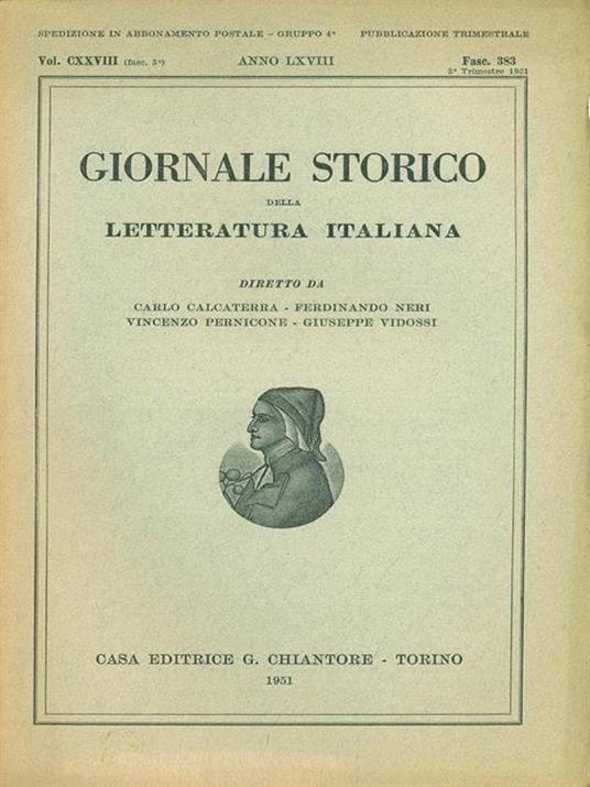 Giornale storico della letteratura italiana Fasc. 383 Vol. CXXVIII - copertina