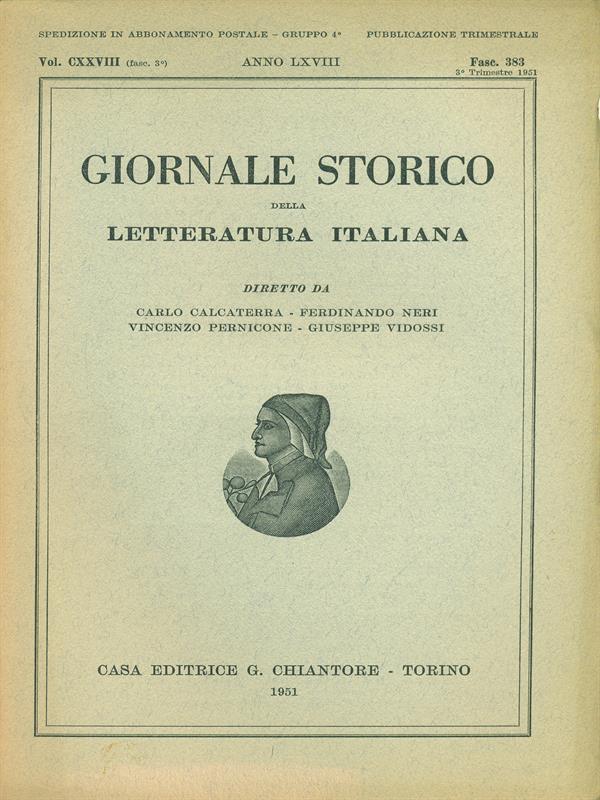 Giornale storico della letteratura italiana Fasc. 383 Vol. CXXVIII