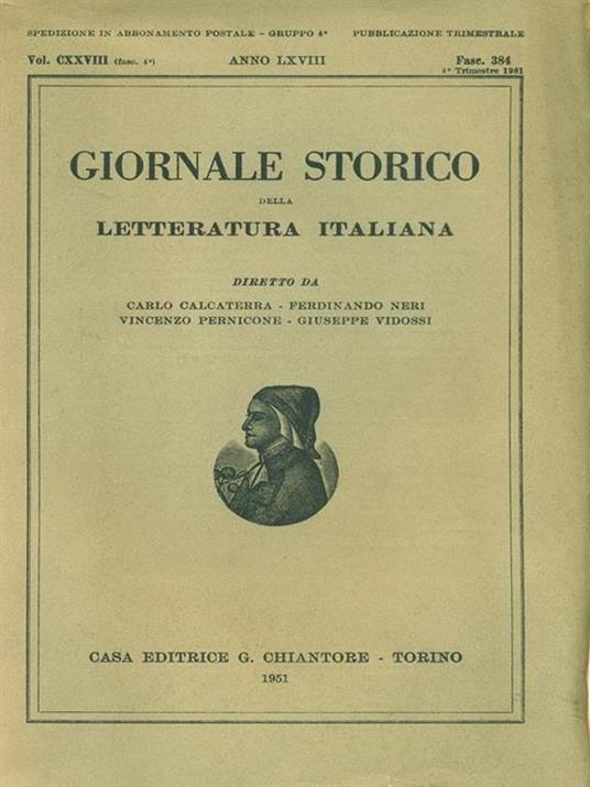 Giornale storico della letteratura italiana Fasc. 384 Vol. CXXVIII - copertina