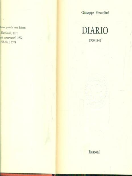 Diario 1900-1941 - Giuseppe Prezzolini - copertina