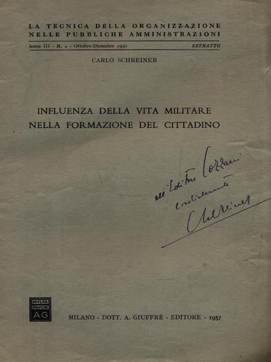 Estratto: Influenza della vita militare nella formazione del cittadino - Carlo Schreiner - copertina