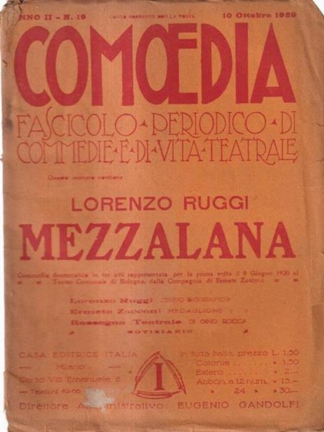 Comoedia fascicolo periodico di commedie e di vita teatrale, anno II, n. 19, 10 ottobre 1920 - Lorenzo Ruggi - copertina