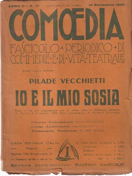 Comoedia fascicolo periodico di commedie e di vita teatrale, anno II, n. 17, 10 settembre 1920 - Pilade Vecchietti - copertina