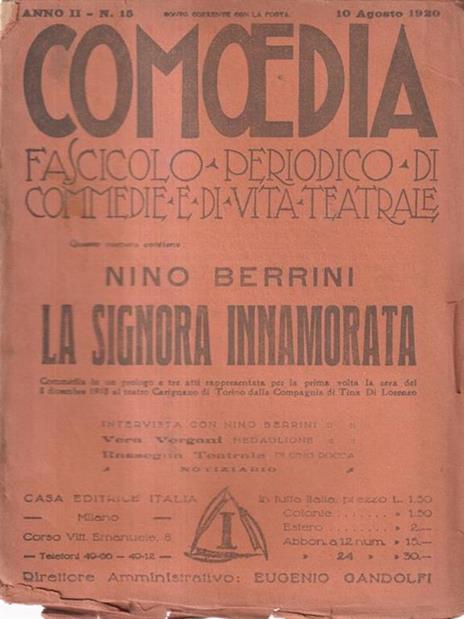 Comoedia fascicolo periodico di commedie e di vita teatrale, anno II, n. 15, 10 agosto 1920 - Nino Berrini - copertina
