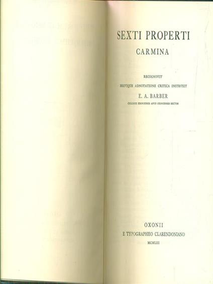 Sexti properti. Carmina - E. A. Barber - copertina