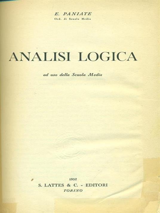Analisi logica - E. Paniate - copertina