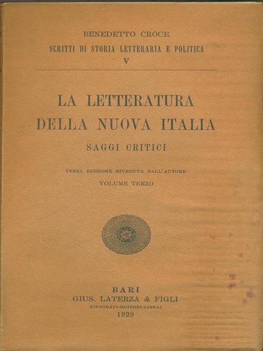 La letteratura della nuova Italia saggi critici vol 3 - Benedetto Croce - copertina