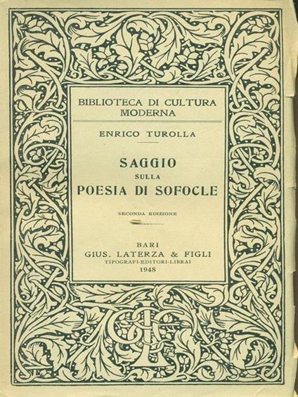 Saggio sulla poesia di Sofocle - Enrico Turolla - copertina