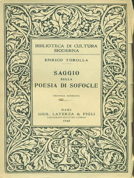 Saggio sulla poesia di Sofocle - Enrico Turolla - copertina