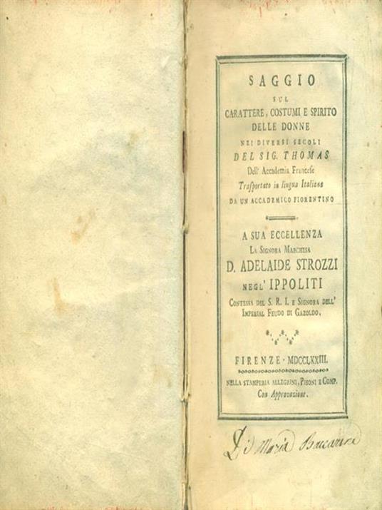 Saggio sul Carattere, Costumi e Spirito delle Donne nei diversi secoli - Thomas - 2