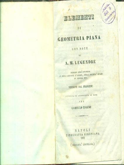 Elementi di geometria piana - A. M. Legendre - copertina