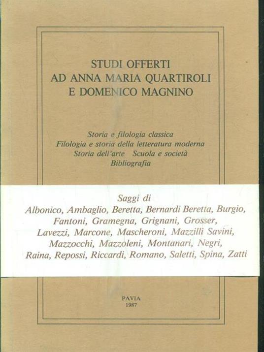Studi offerti ad Anna Maria Quartiroli e Domenico Magnino -   - copertina