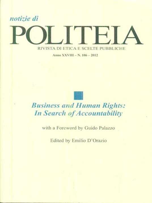 Notizie di Politeia. Anno XXVIII. N.106/2012 - copertina